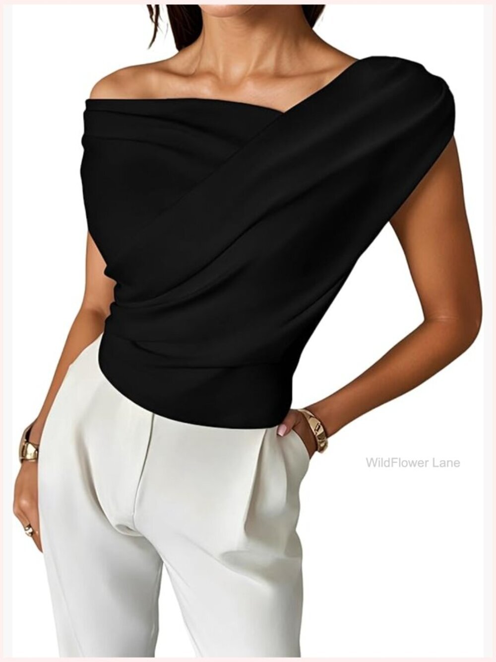 Off Shoulder Wrap Top Asymmetrical Sleeveless Ruched Blouse